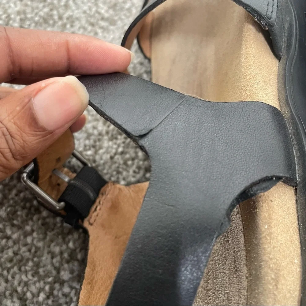 Madewell The Addie Sandal Women's 7.5 Black Triple Strap Slingback Chunky Flats